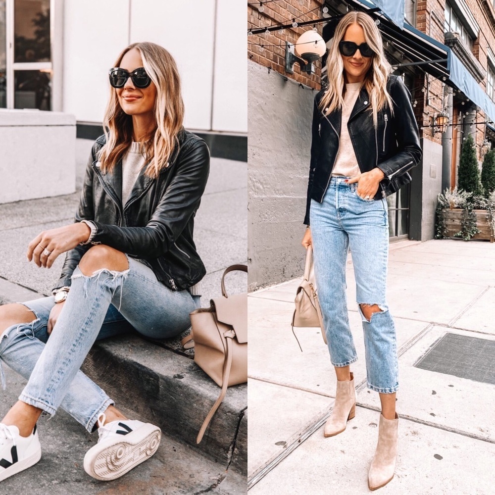 Madewell Black Washed Moto Biker Leather Jacket